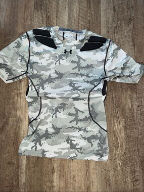 Under Armour White and Gray Camo Padded Compression Top HeatGear